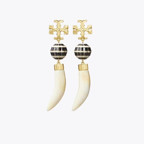 RARE Tory Burch Tusk Horn Earring Dangle - Picture 1 of 3